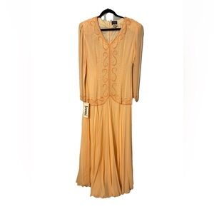 VTG Jovani Silk Beaded Maxi Gown Peach NWT Deadstock Mother Bride Long Sleeve S